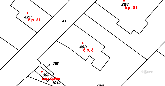 Leskovice 3 na parcele st. 40/1 v KÚ Leskovice, Katastrální mapa