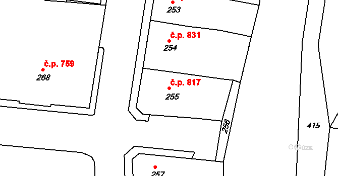 Vejprty 817 na parcele st. 255 v KÚ Vejprty, Katastrální mapa