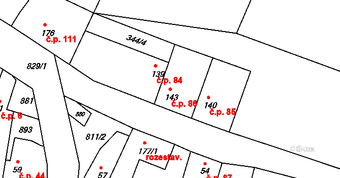 Telce 86, Peruc na parcele st. 143 v KÚ Telce, Katastrální mapa