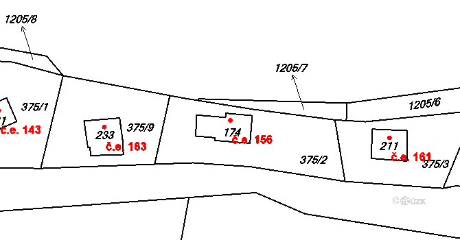 Žákava 156 na parcele st. 174 v KÚ Žákava, Katastrální mapa