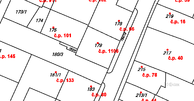 Ďáblice 1106, Praha na parcele st. 179 v KÚ Ďáblice, Katastrální mapa
