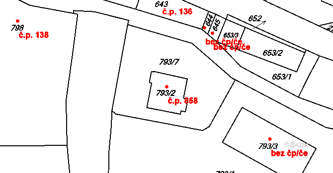Dobruška 858 na parcele st. 793/2 v KÚ Dobruška, Katastrální mapa