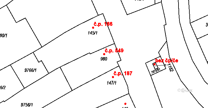 Dolní Dunajovice 549 na parcele st. 980 v KÚ Dolní Dunajovice, Katastrální mapa