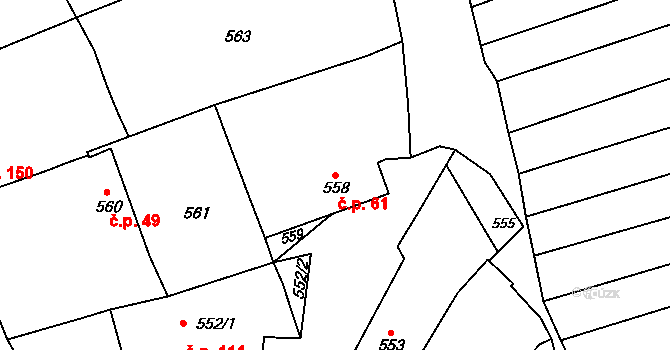 Velké Hostěrádky 61 na parcele st. 558 v KÚ Velké Hostěrádky, Katastrální mapa
