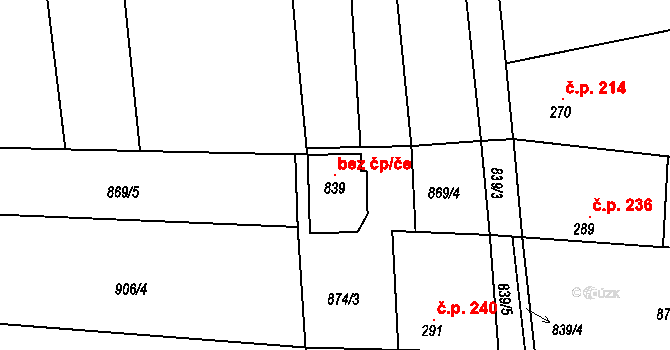 Hudlice 105521540 na parcele st. 839 v KÚ Hudlice, Katastrální mapa