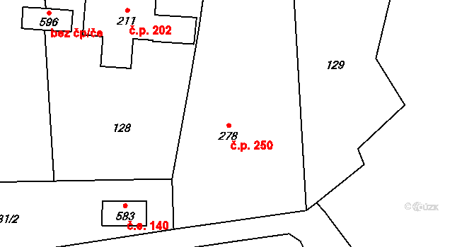 Vranov nad Dyjí 250 na parcele st. 278 v KÚ Vranov nad Dyjí, Katastrální mapa