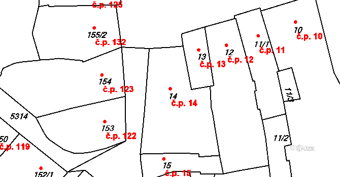 Znojmo 14 na parcele st. 14 v KÚ Znojmo-město, Katastrální mapa