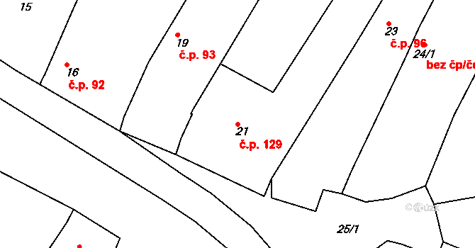Konice 129, Znojmo na parcele st. 21 v KÚ Konice u Znojma, Katastrální mapa