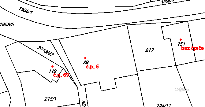 Milenov 5 na parcele st. 89 v KÚ Milenov, Katastrální mapa