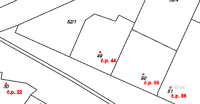 Tupec 44, Veselíčko na parcele st. 49 v KÚ Tupec, Katastrální mapa