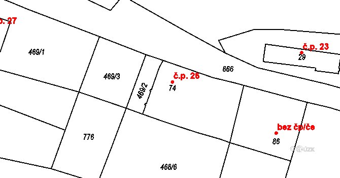Malejovice 26, Uhlířské Janovice na parcele st. 74 v KÚ Mitrov u Uhlířských Janovic, Katastrální mapa