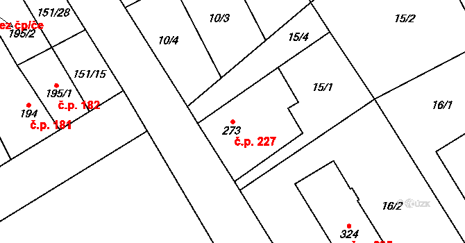 Vrdy 227 na parcele st. 273 v KÚ Vrdy, Katastrální mapa