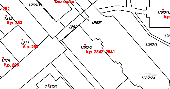 Mělník 2841,2842 na parcele st. 1287/2 v KÚ Mělník, Katastrální mapa