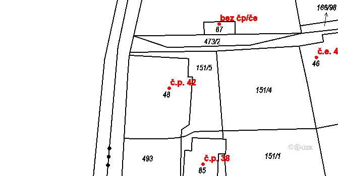 Kotelice 42, Třebušín na parcele st. 48 v KÚ Kotelice, Katastrální mapa