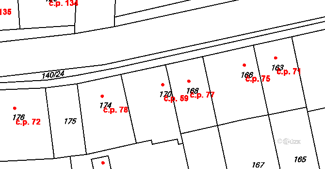 Drahelice 59, Nymburk na parcele st. 170 v KÚ Drahelice, Katastrální mapa