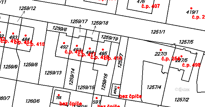 Kamenice 419 na parcele st. 495 v KÚ Kamenice u Jihlavy, Katastrální mapa