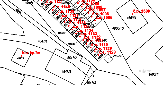 Jihlava 1132 na parcele st. 4653/9 v KÚ Jihlava, Katastrální mapa