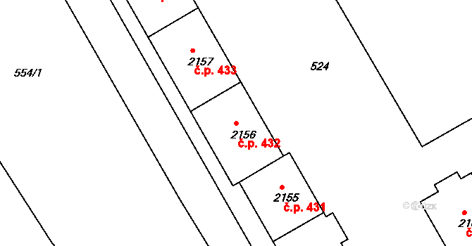 Lyžbice 432, Třinec na parcele st. 2156 v KÚ Lyžbice, Katastrální mapa