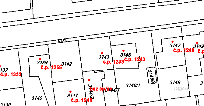 Roztoky 1233 na parcele st. 3143 v KÚ Žalov, Katastrální mapa
