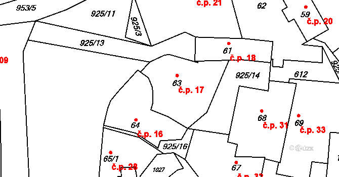 Humny 17, Pchery na parcele st. 63 v KÚ Pchery, Katastrální mapa