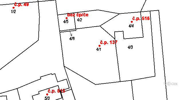 Cerhenice 137 na parcele st. 4/1 v KÚ Cerhenice, Katastrální mapa