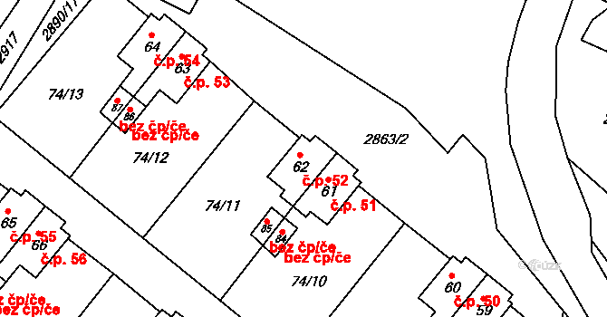 Kurojedy 52, Bor na parcele st. 62 v KÚ Kurojedy, Katastrální mapa