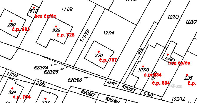Chvalčov 707 na parcele st. 276 v KÚ Chvalčova Lhota, Katastrální mapa