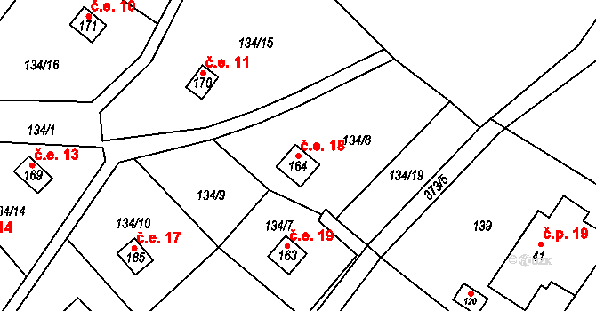 Břevenec 18, Šumvald na parcele st. 164 v KÚ Břevenec, Katastrální mapa