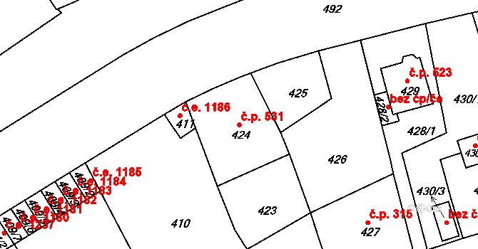 Střekov 531, Ústí nad Labem na parcele st. 424 v KÚ Střekov, Katastrální mapa