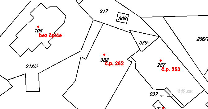 Hnátnice 262 na parcele st. 332 v KÚ Hnátnice, Katastrální mapa