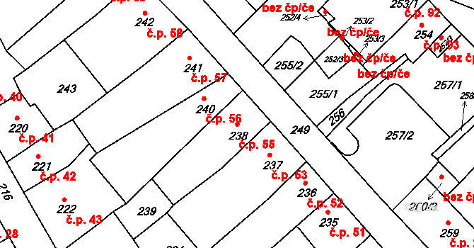 Klášterec nad Ohří 55 na parcele st. 238 v KÚ Klášterec nad Ohří, Katastrální mapa