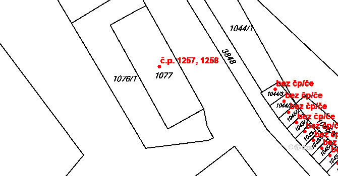 Smržovka 1257,1258 na parcele st. 1077 v KÚ Smržovka, Katastrální mapa