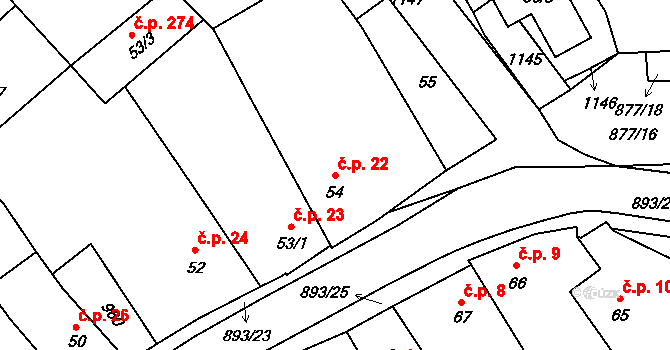 Hořepník 22 na parcele st. 54 v KÚ Hořepník, Katastrální mapa