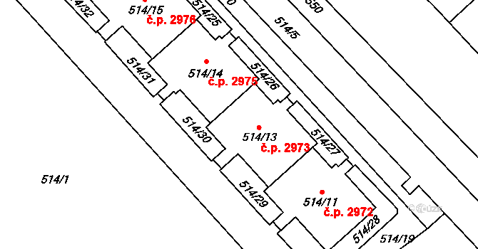 Teplice 2973 na parcele st. 514/13 v KÚ Teplice, Katastrální mapa
