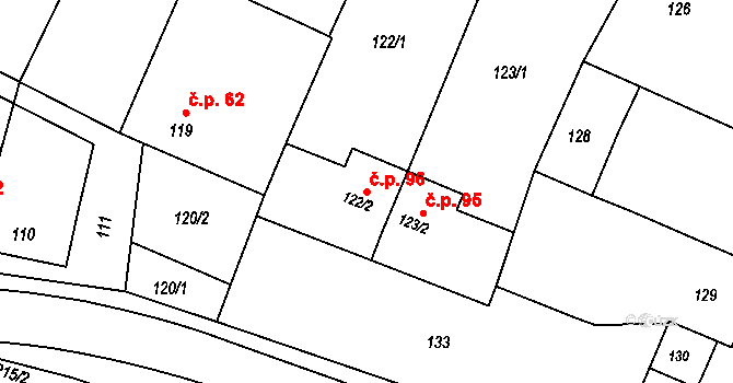 Tři Dvory 96, Litovel na parcele st. 122/2 v KÚ Tři Dvory u Litovle, Katastrální mapa