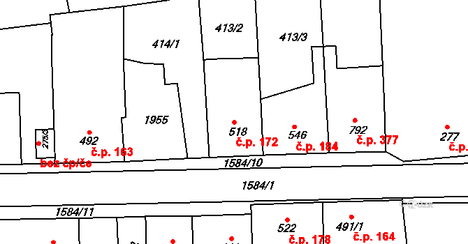 Litovel 172 na parcele st. 518 v KÚ Litovel, Katastrální mapa