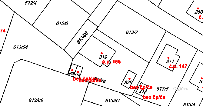 Čachovice 155 na parcele st. 319 v KÚ Čachovice, Katastrální mapa