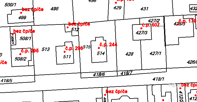 Písnice 244, Praha na parcele st. 514 v KÚ Písnice, Katastrální mapa