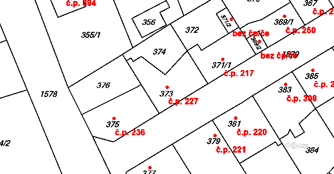Řeporyje 227, Praha na parcele st. 373 v KÚ Řeporyje, Katastrální mapa