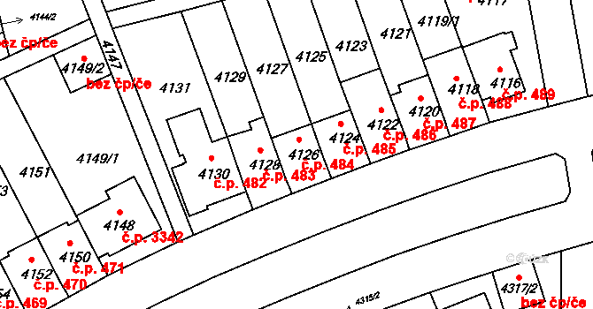 Záběhlice 484, Praha na parcele st. 4126 v KÚ Záběhlice, Katastrální mapa