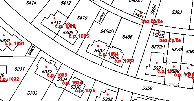 Záběhlice 1084, Praha na parcele st. 5407 v KÚ Záběhlice, Katastrální mapa