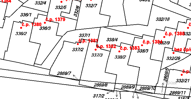 Braník 1382, Praha na parcele st. 337/3 v KÚ Braník, Katastrální mapa