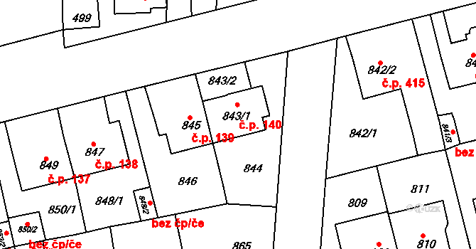 Řepy 140, Praha na parcele st. 843/1 v KÚ Řepy, Katastrální mapa