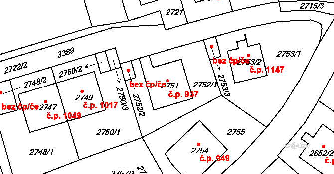 Michle 937, Praha na parcele st. 2751 v KÚ Michle, Katastrální mapa