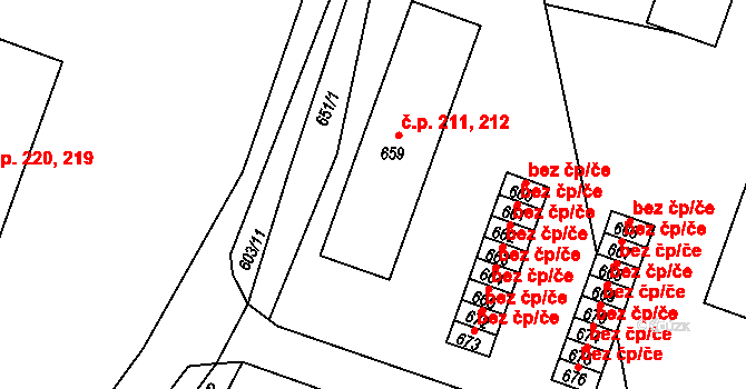 Jince 211,212 na parcele st. 659 v KÚ Jince, Katastrální mapa