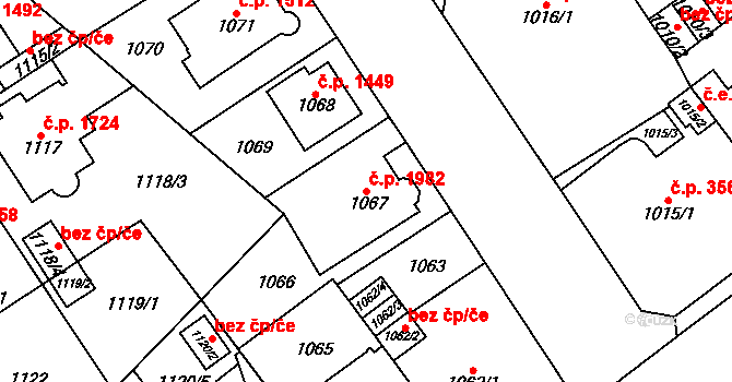 Chomutov 1982 na parcele st. 1067 v KÚ Chomutov I, Katastrální mapa