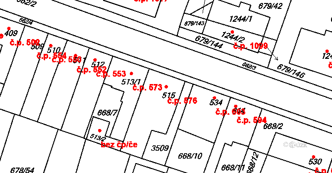 Rosice 576 na parcele st. 515 v KÚ Rosice u Brna, Katastrální mapa