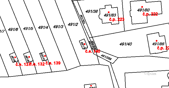 Kanice 140 na parcele st. 491/11 v KÚ Kanice, Katastrální mapa