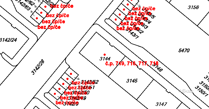 Lobzy 716,717,718,719, Plzeň na parcele st. 3144 v KÚ Plzeň, Katastrální mapa