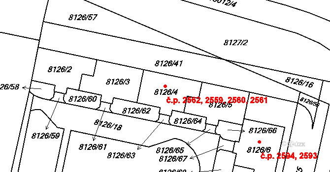 Jižní Předměstí 2559,2560,2561,2562, Plzeň na parcele st. 8126/5 v KÚ Plzeň, Katastrální mapa